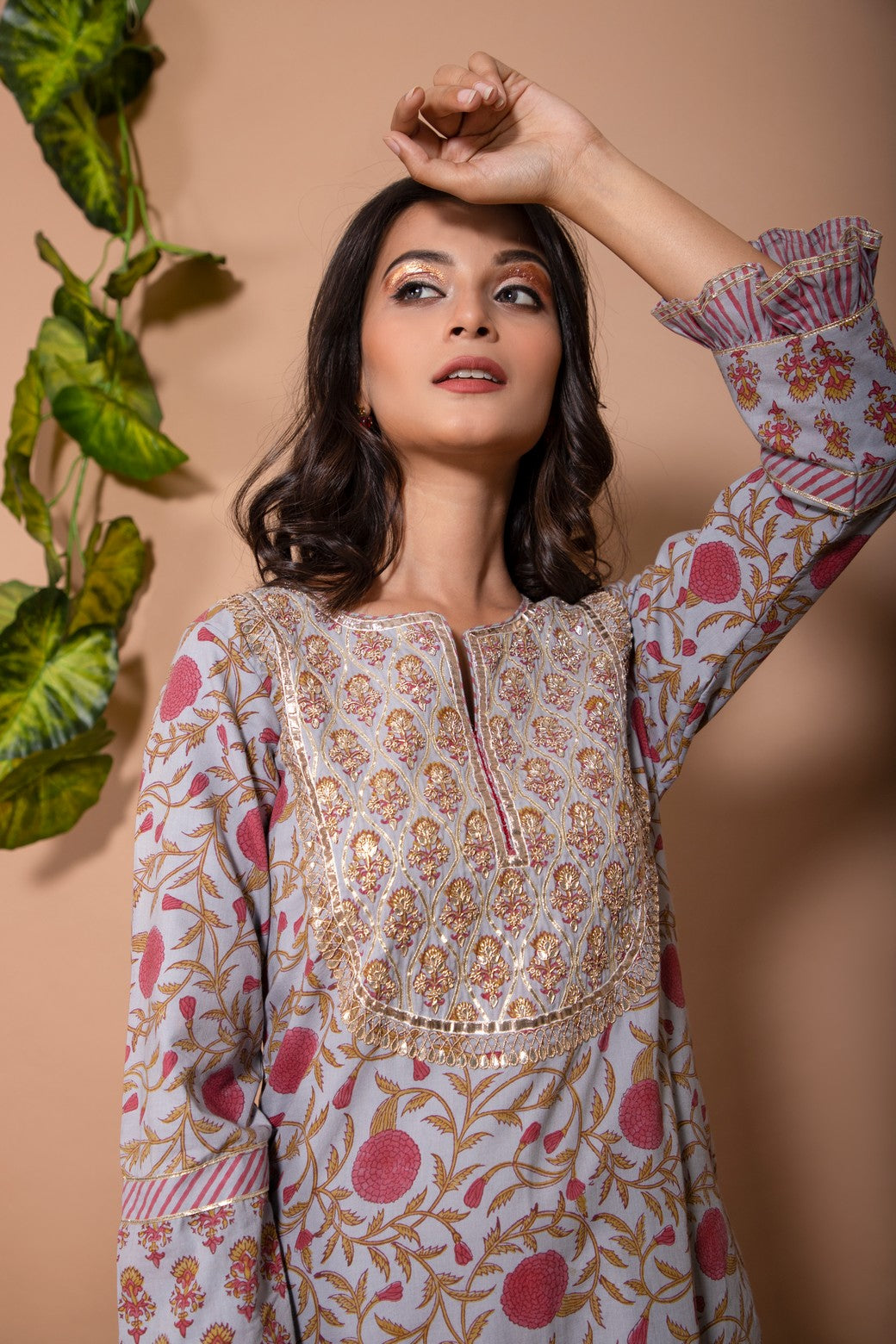 Block printed kurta with patch work