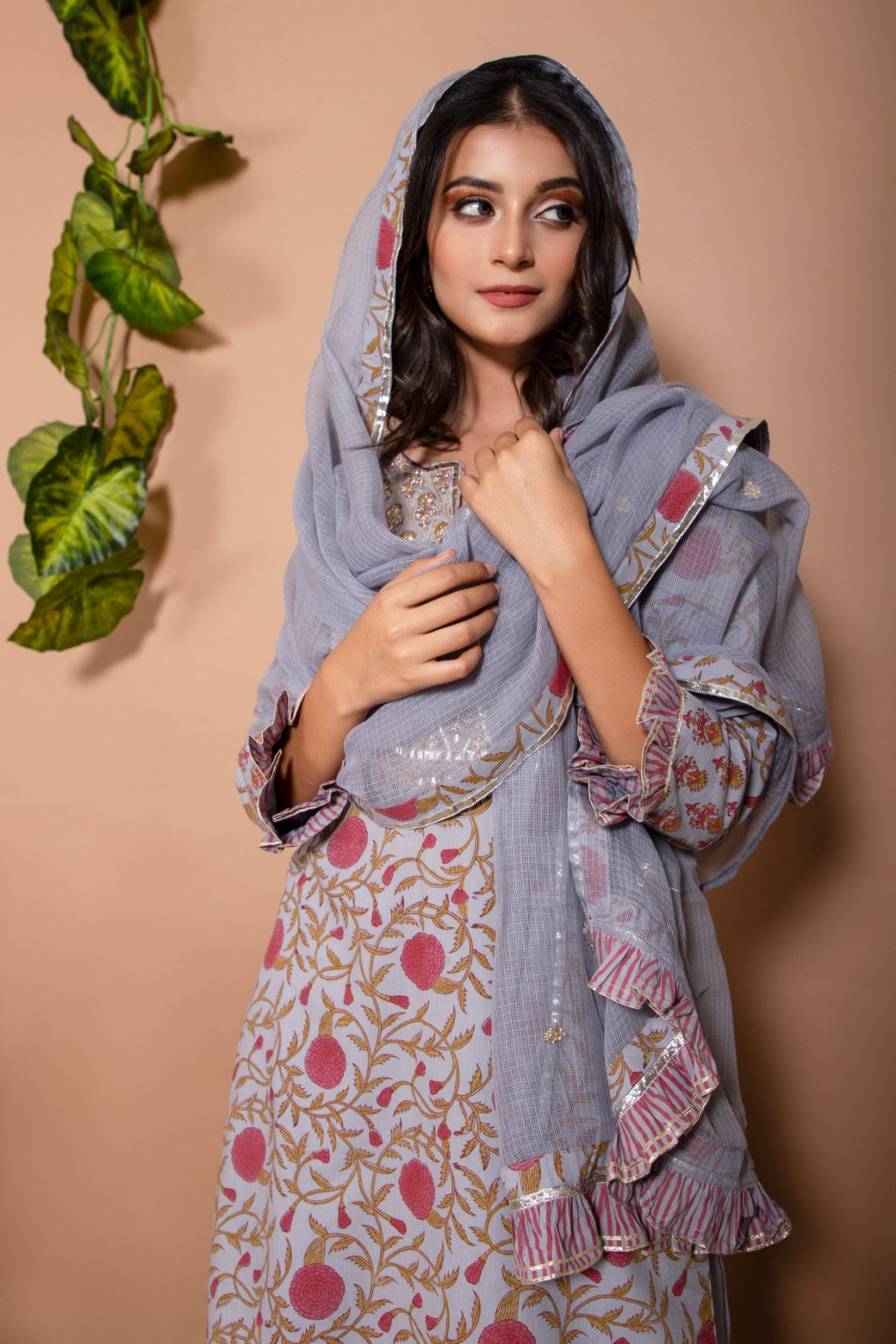 Block printed kurta with patch work