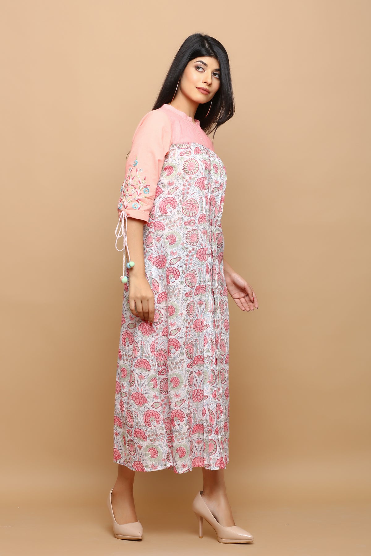 Cotton block printed kurta with embroidery