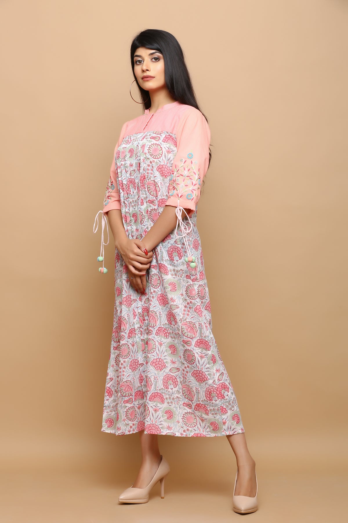 Cotton block printed kurta with embroidery