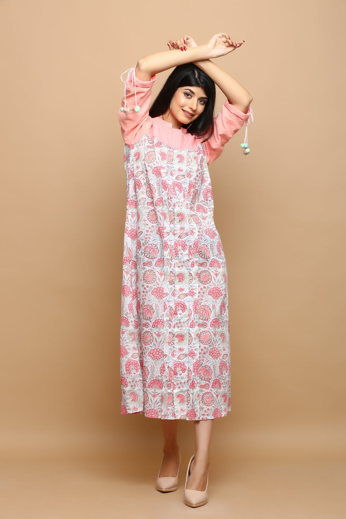 Cotton block printed kurta with embroidery