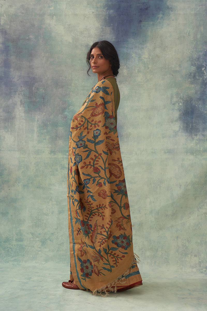 Moti' Kalamkari with Zari Pure Banarasi Silk Saree