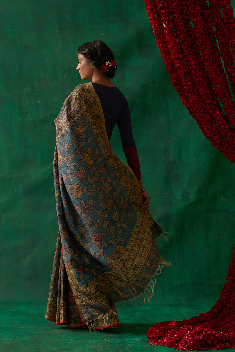 Rasika' Kalamkari Pure Tussar Silk Saree