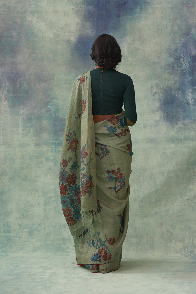 Rasmanjari' Kalamkari Pure Tussar Silk Saree