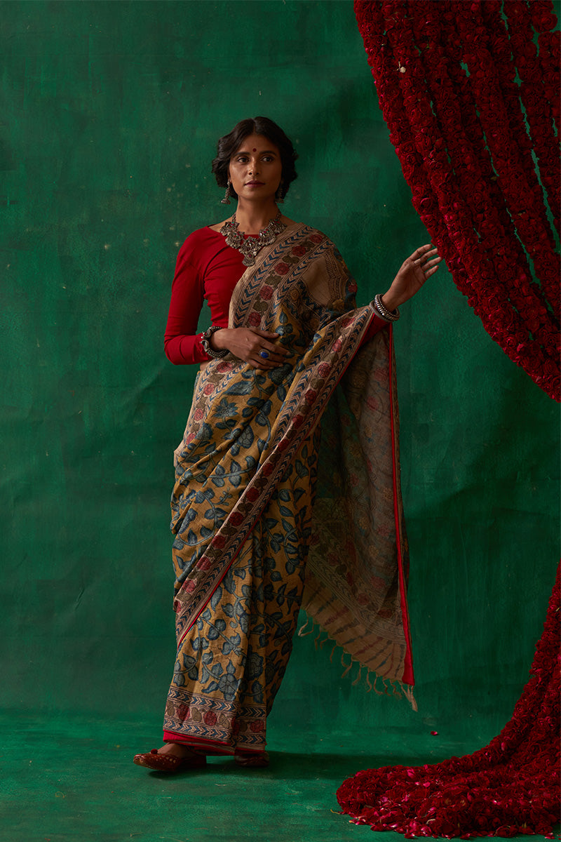 Mugdha' Kalamkari Pure Tussar Silk Saree