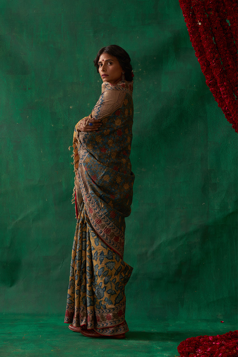 Mugdha' Kalamkari Pure Tussar Silk Saree