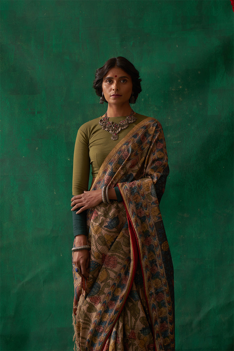 Raagini' Kalamkari Pure Tussar Silk Saree