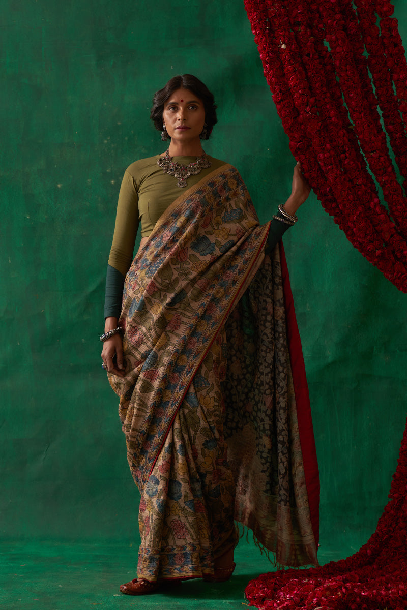 Raagini' Kalamkari Pure Tussar Silk Saree