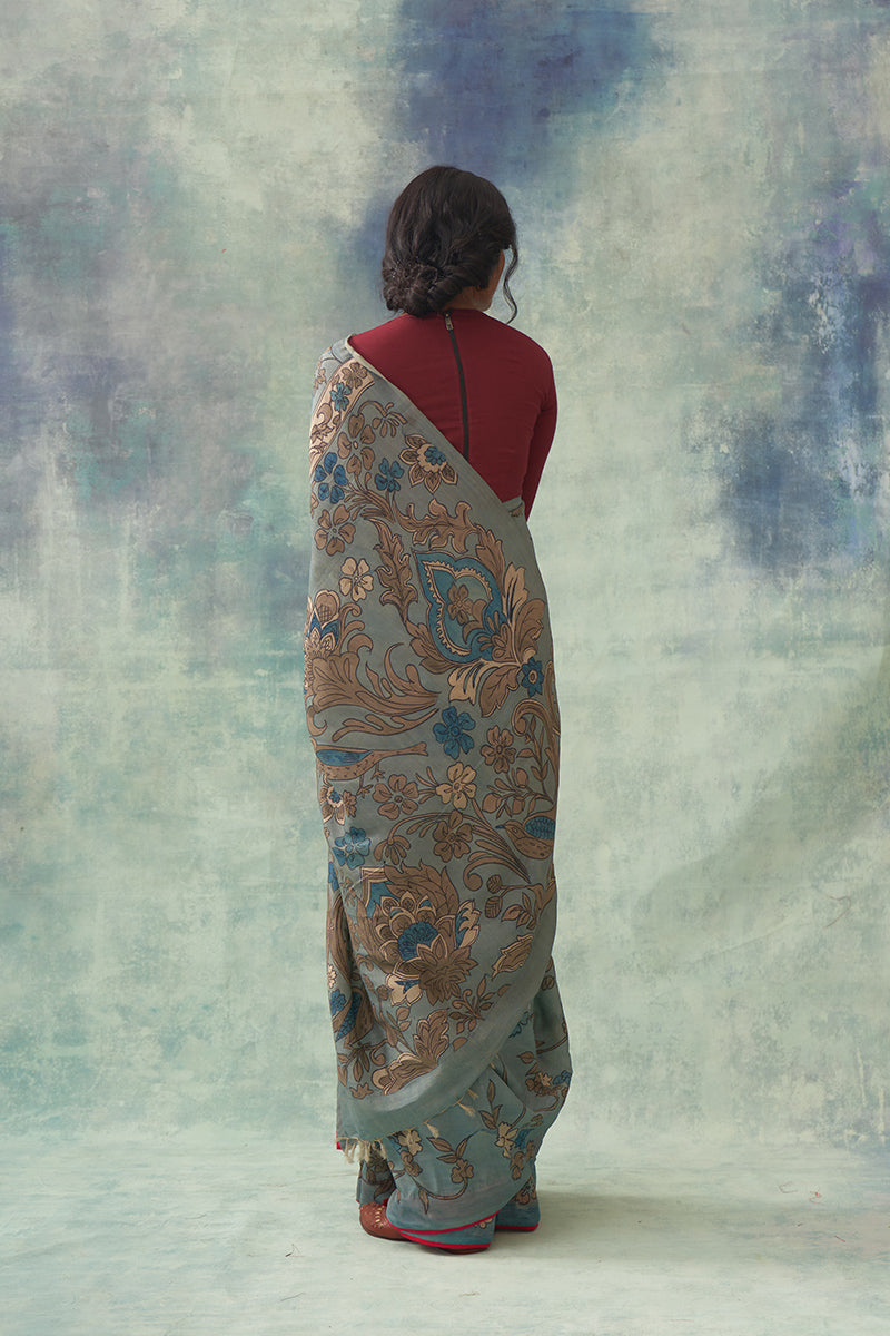 Kaumudi' Kalamkari Pure Kanjivaram Silk Saree