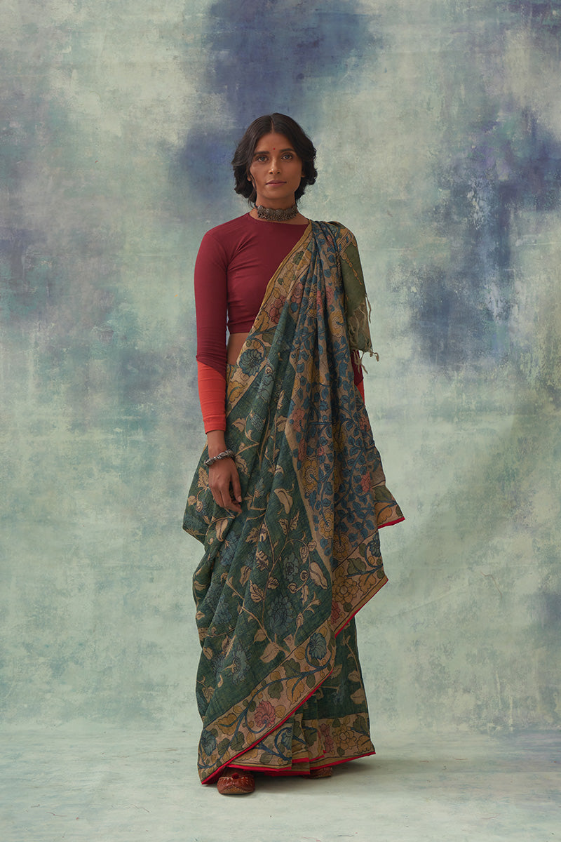 Shankhini' Kalamkari Pure Tussar Silk Saree