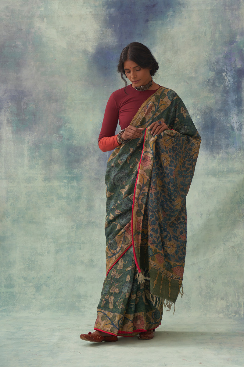 Shankhini' Kalamkari Pure Tussar Silk Saree