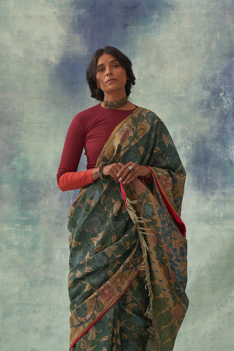 Shankhini' Kalamkari Pure Tussar Silk Saree