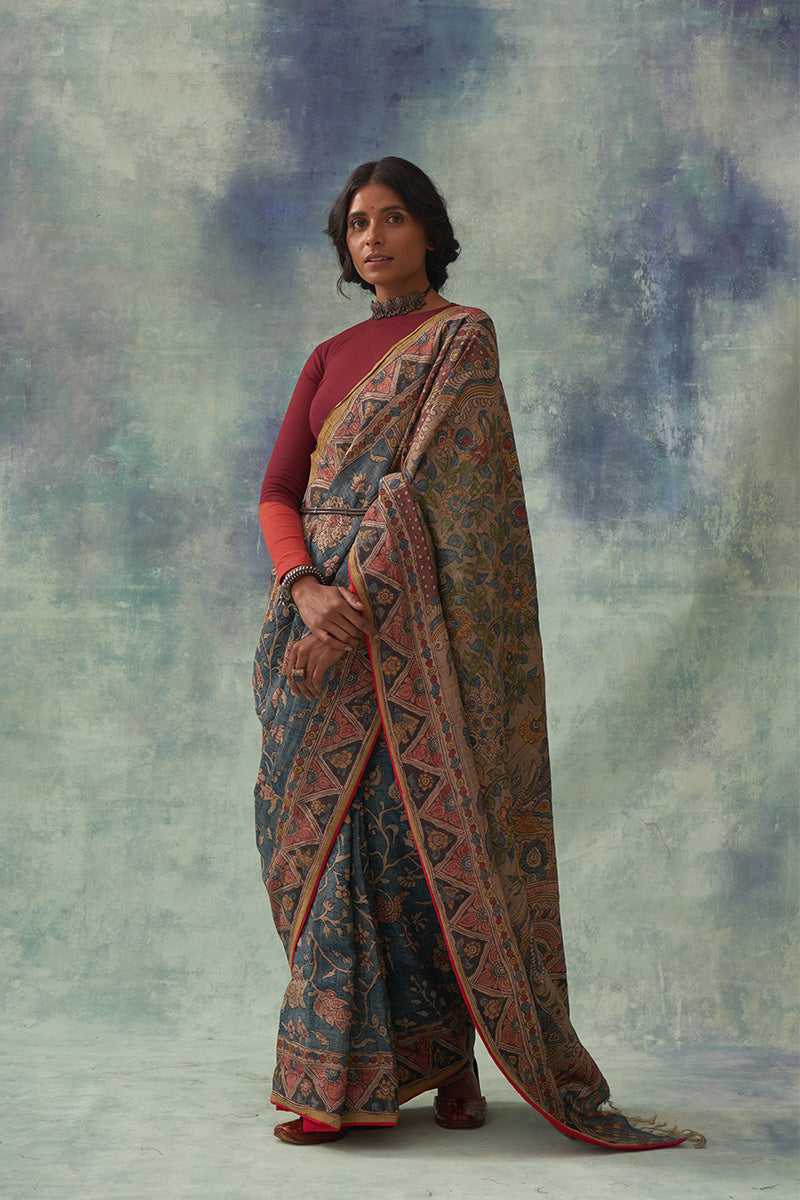 Kangan' Kalamkari Pure Tussar Silk Saree