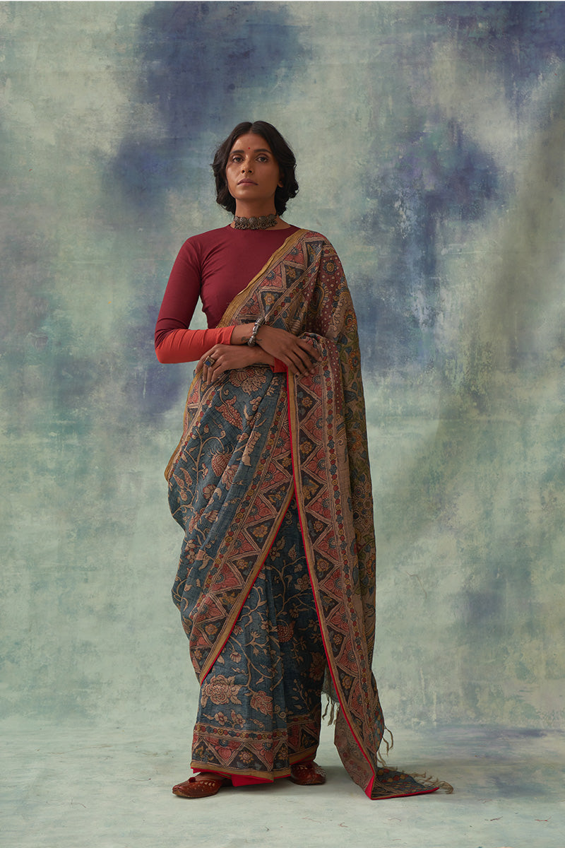 Kangan' Kalamkari Pure Tussar Silk Saree