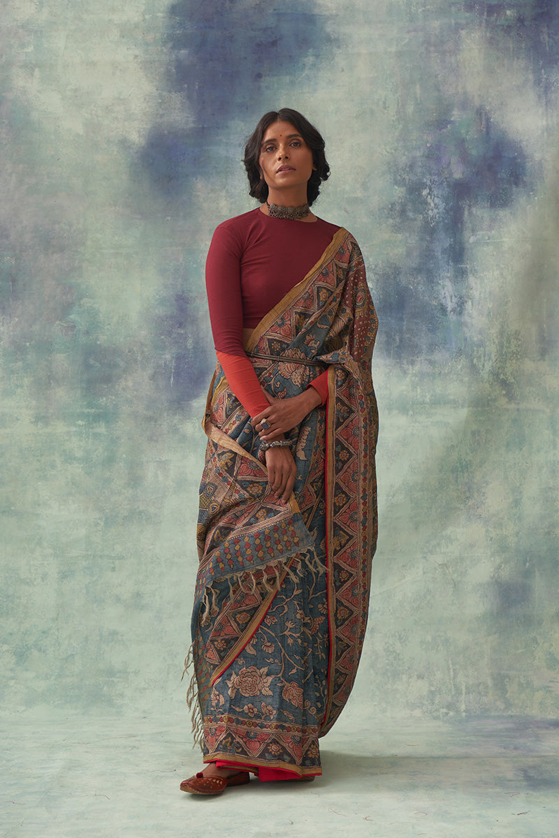 Kangan' Kalamkari Pure Tussar Silk Saree