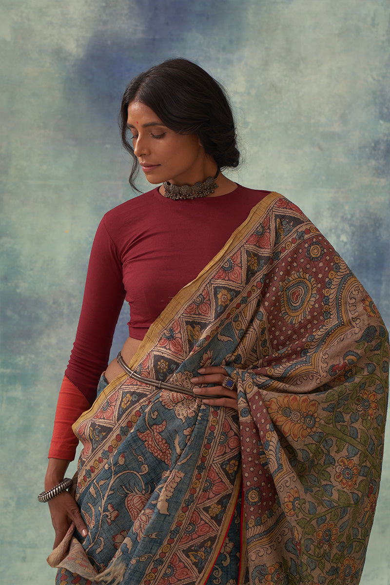 Kangan' Kalamkari Pure Tussar Silk Saree