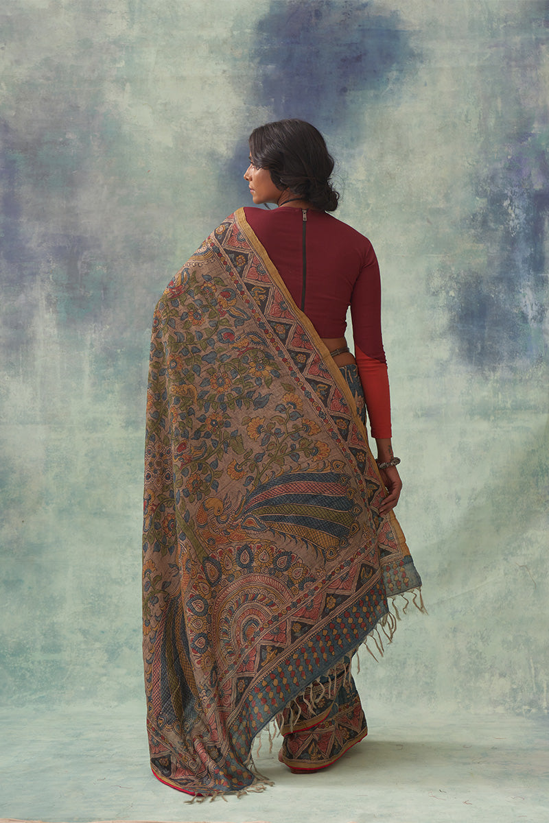 Kangan' Kalamkari Pure Tussar Silk Saree