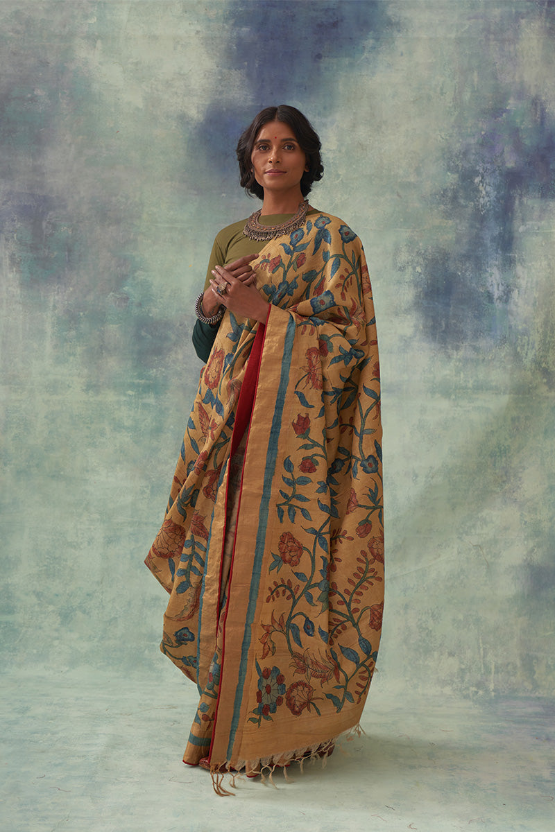 Moti' Kalamkari with Zari Pure Banarasi Silk Saree