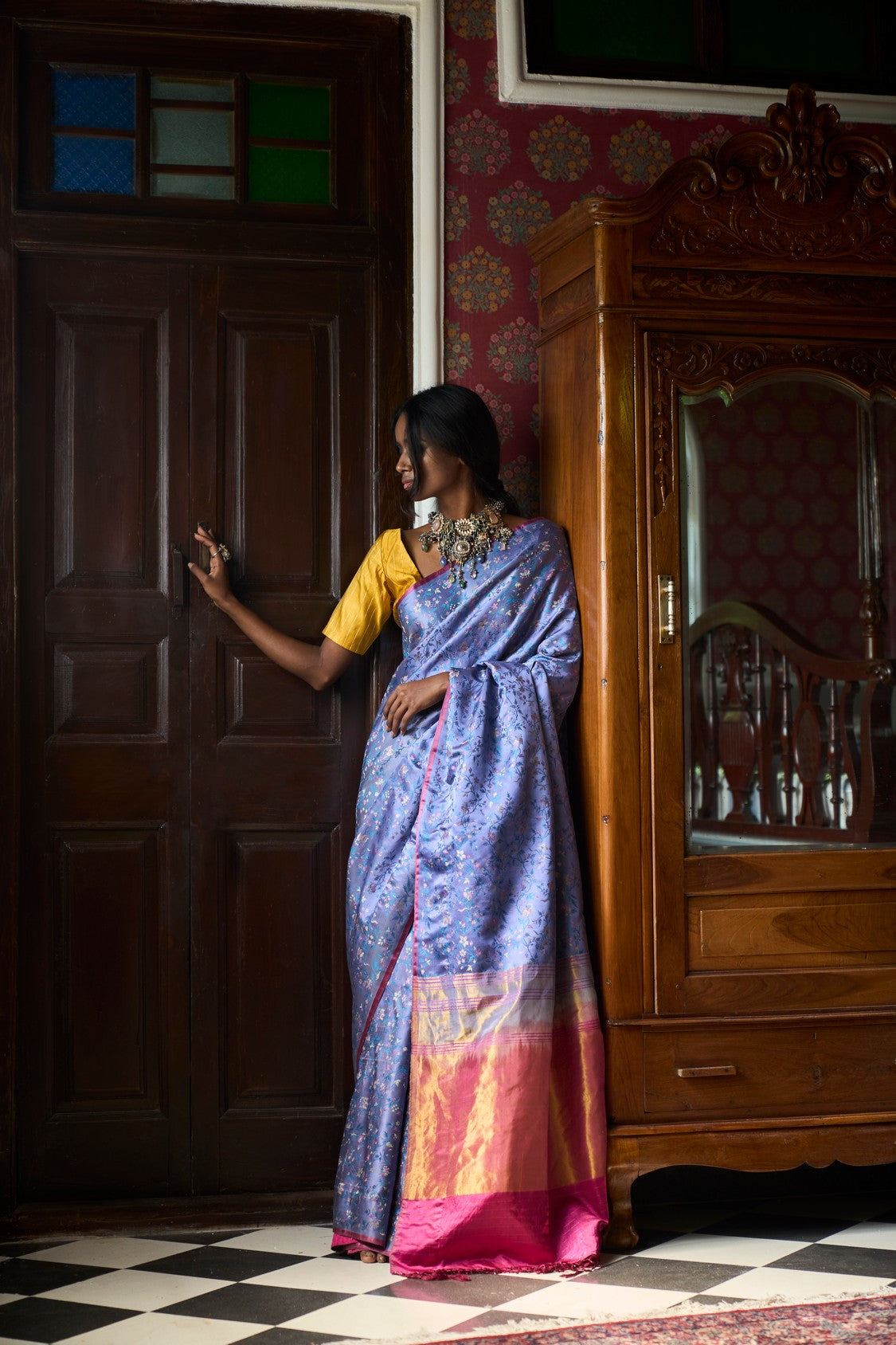 Pushpavali' Neel Tanchoi Zari Pure Silk Benarasi Handloom Sari