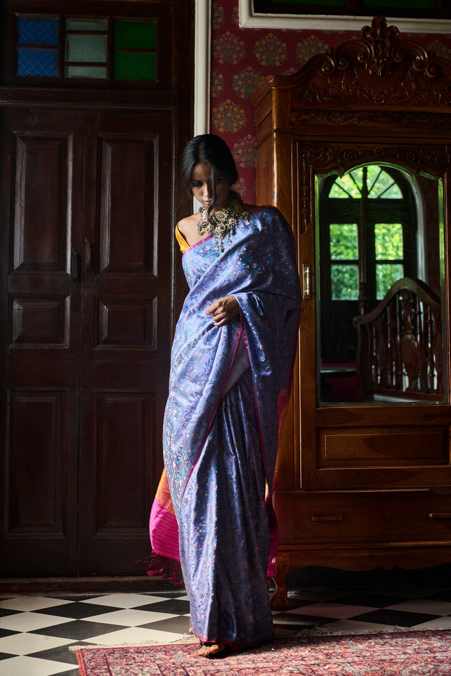 Pushpavali' Neel Tanchoi Zari Pure Silk Benarasi Handloom Sari