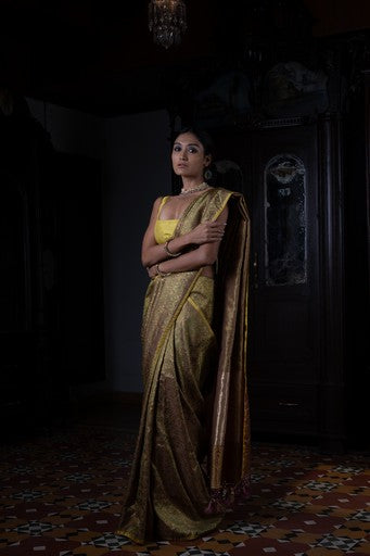 Akriti' Peet Tanchoi Zari Pure Silk Benarasi Handloom Sari