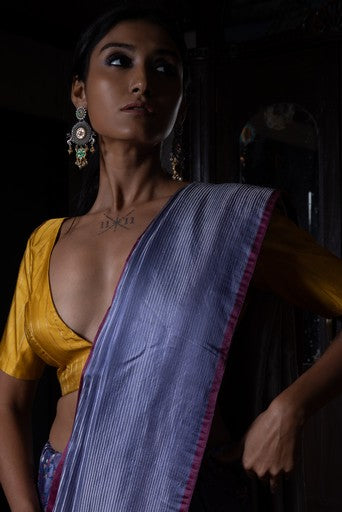 Pushp Rekha' Blue Tanchoi Zari Pure Silk Benarasi Handloom Sari