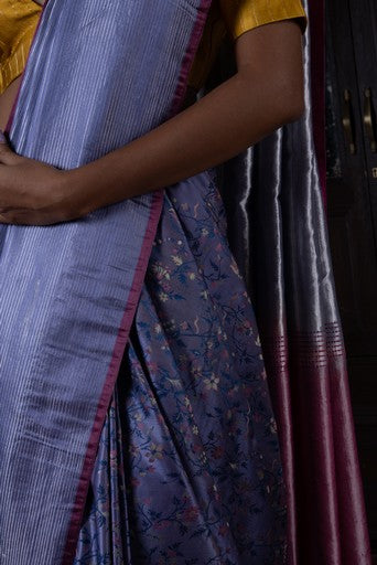 Pushp Rekha' Blue Tanchoi Zari Pure Silk Benarasi Handloom Sari