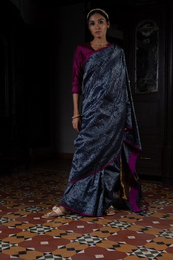 Akriti' Neeli Tanchoi Zari Pure Silk Benarasi Handloom Sari