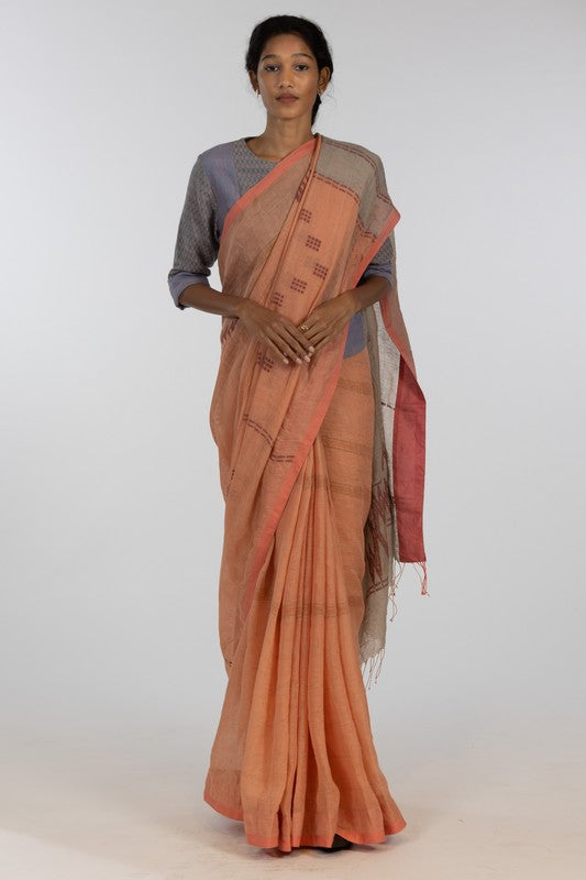 ARCHANA'  Jamdani Linen Handloom Sari unstitched blouse