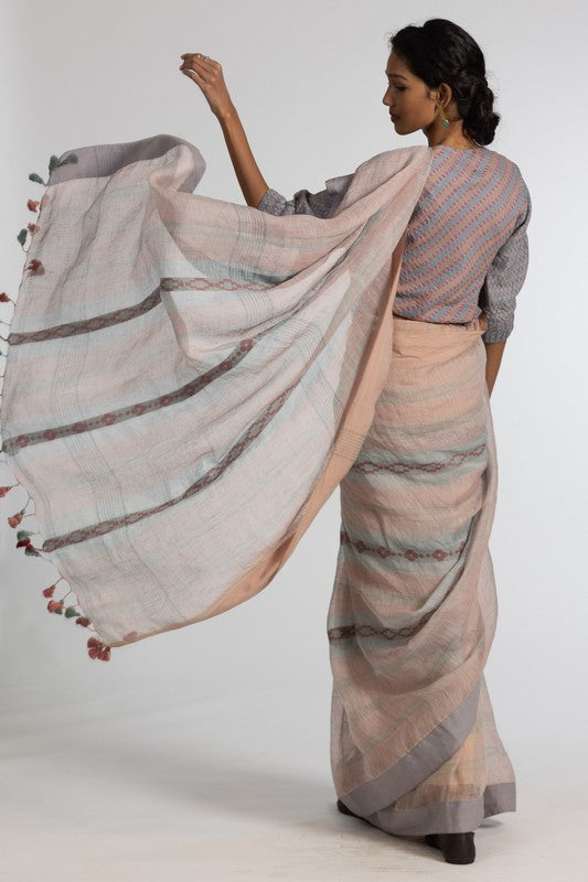 KAJOL'  Linen Handloom Sari unstitched blouse