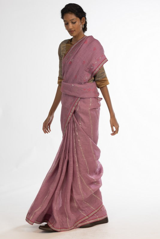 DEEPA'  Jamdani  Linen Handloom Sari unstitched blouse