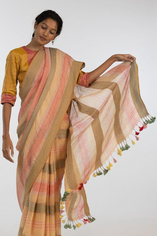 BHANU'  Linen Handloom Sari  unstitched blouse