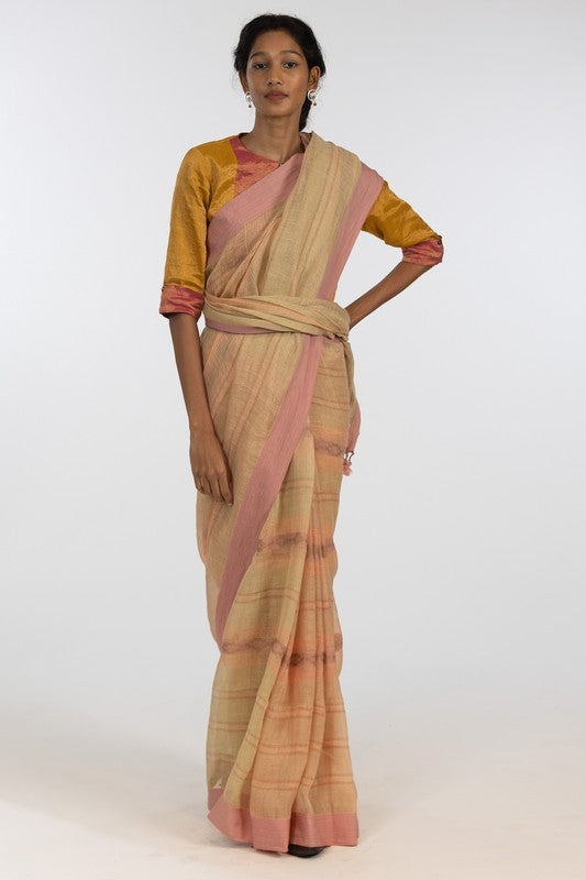 URMILA'  Linen Handloom Sari unstitched blouse