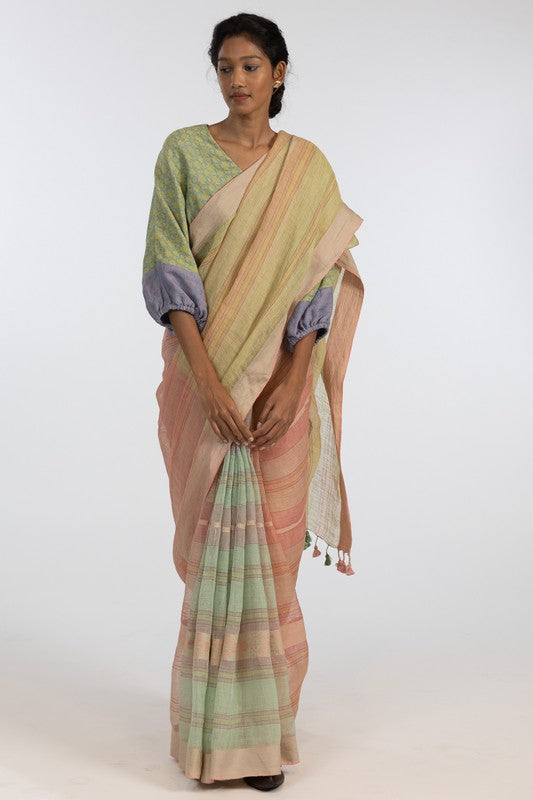 VANDANA'  Linen Handloom Sari  unstitched blouse