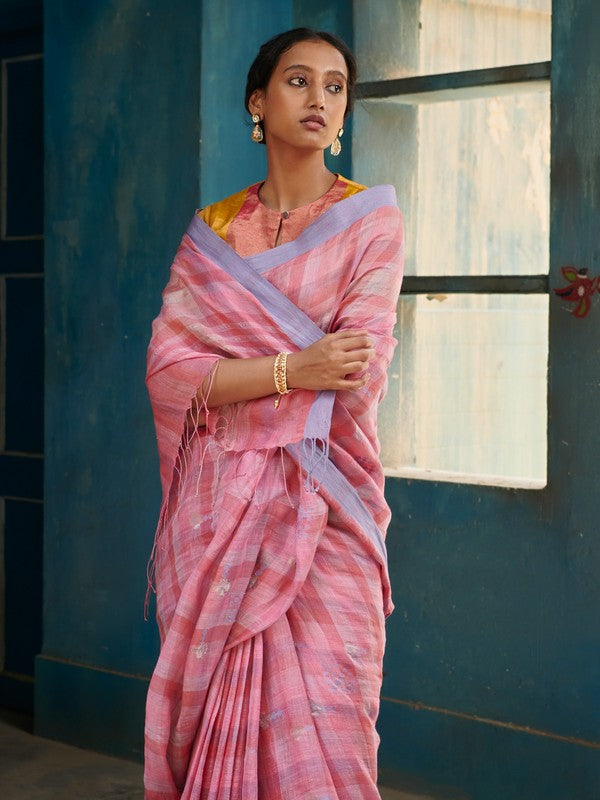 SUDHA'  Jamdani Linen Handloom Sari