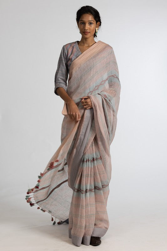 KAJOL'  Linen Handloom Sari unstitched blouse