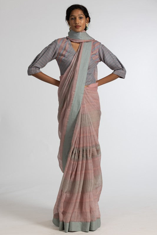 NEELU'  Linen Handloom Sari  unstitched blouse