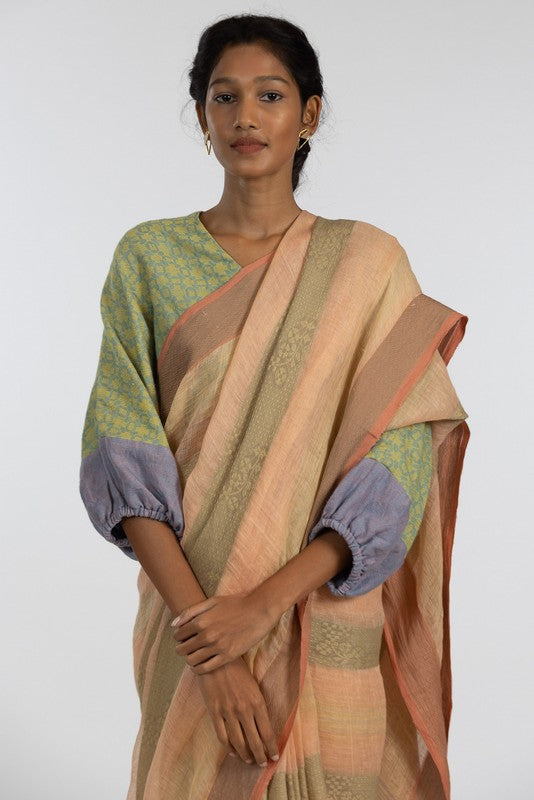 JAYA'  Linen Handloom Sari  unstitched blouse