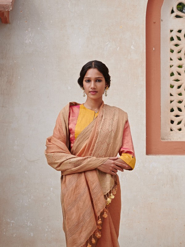 ANU'  Linen Handloom Sari  unstitched blouse