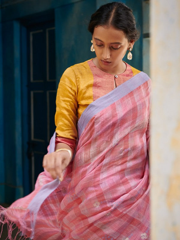 SUDHA'  Jamdani Linen Handloom Sari