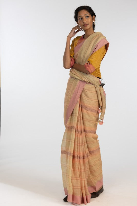 URMILA'  Linen Handloom Sari unstitched blouse