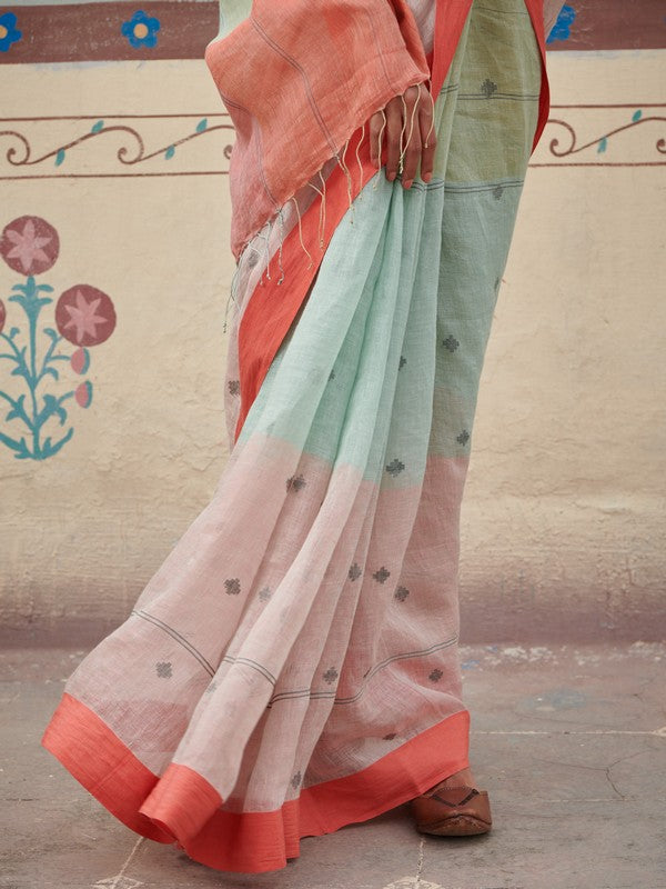 AARUSHI'  Jamdani Linen Handloom Sari