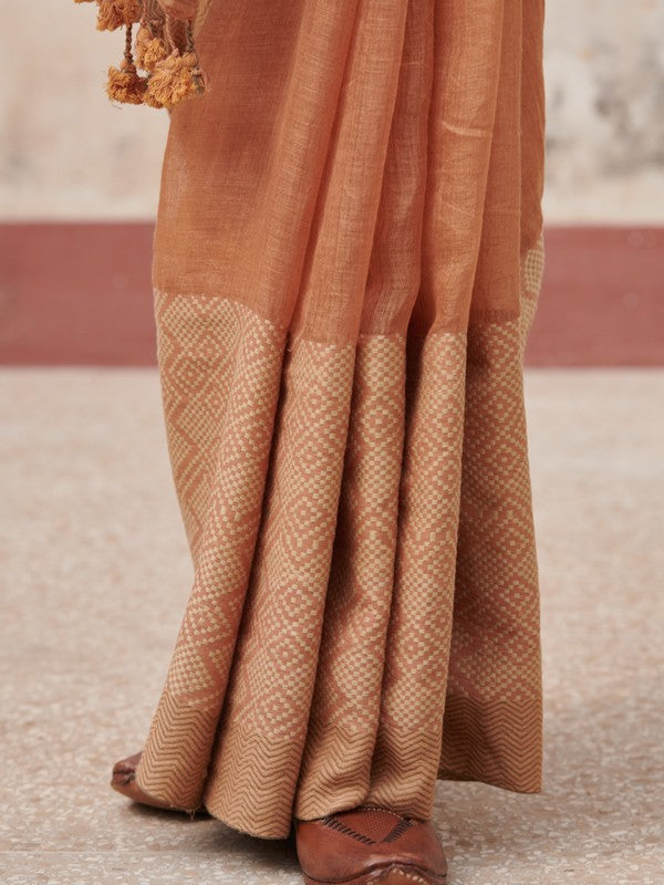 ANU'  Linen Handloom Sari  unstitched blouse