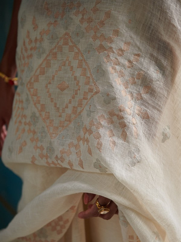 SUMAN'  Jamdani Linen Handloom Sari