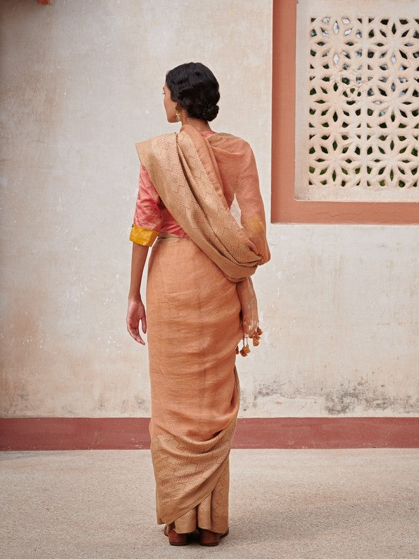 ANU'  Linen Handloom Sari  unstitched blouse