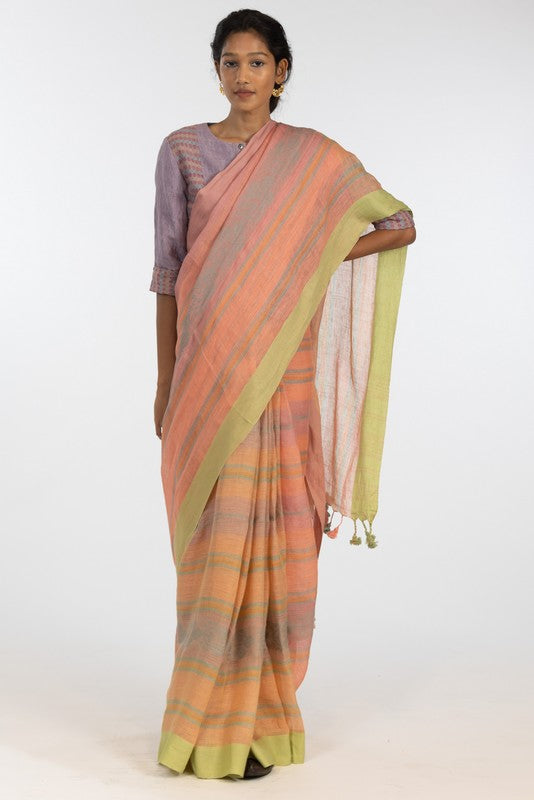 DEEP'  Linen Handloom Sari unstitched blouse