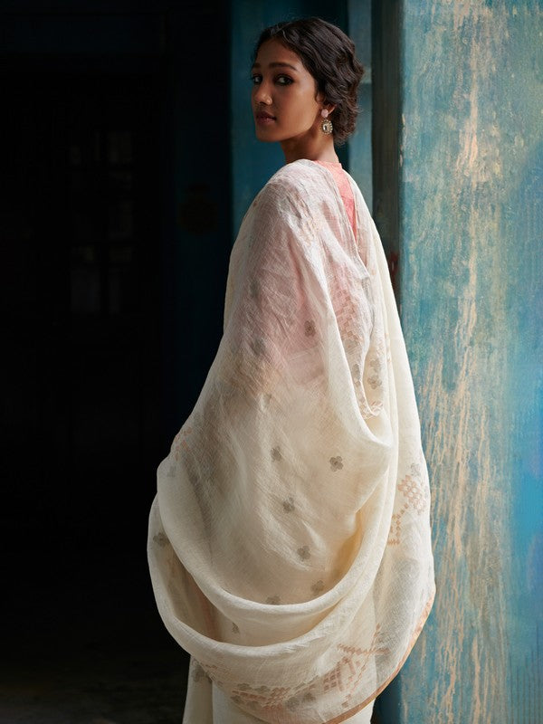 SUMAN'  Jamdani Linen Handloom Sari