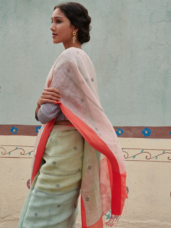 AARUSHI'  Jamdani Linen Handloom Sari