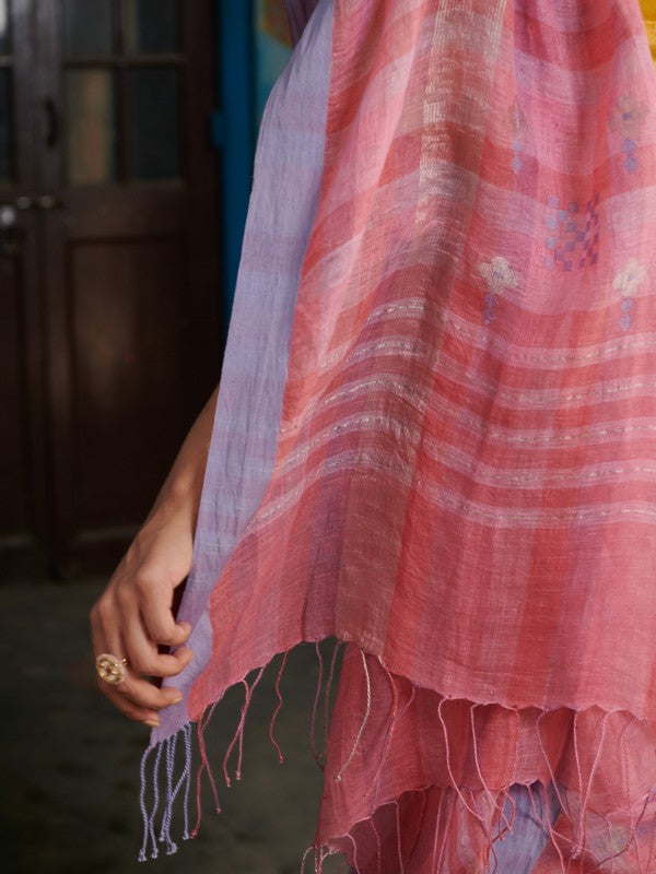 SUDHA'  Jamdani Linen Handloom Sari