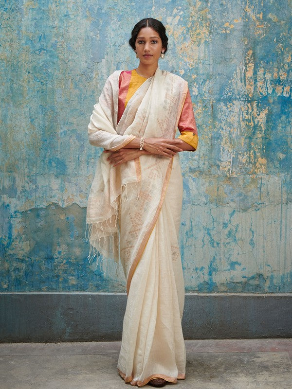 SUMAN'  Jamdani Linen Handloom Sari